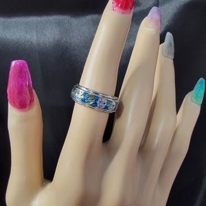 Steel Spinner Ring with Skull Inlay, Size 7